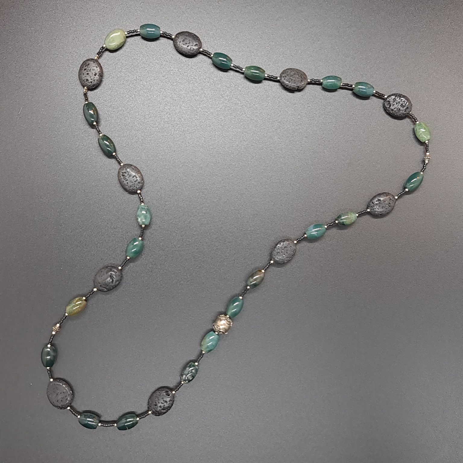 Collier Réglable En Jade Du Guatemala Vert Bleu - Argent Massif 925 - 290 Carats